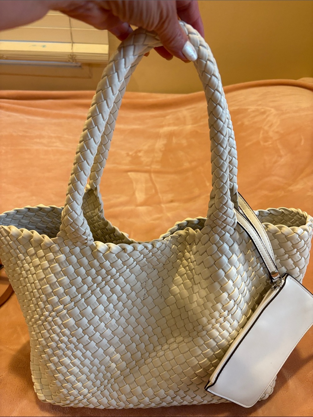 Worthington Cream Woven Tote with Braided Handles